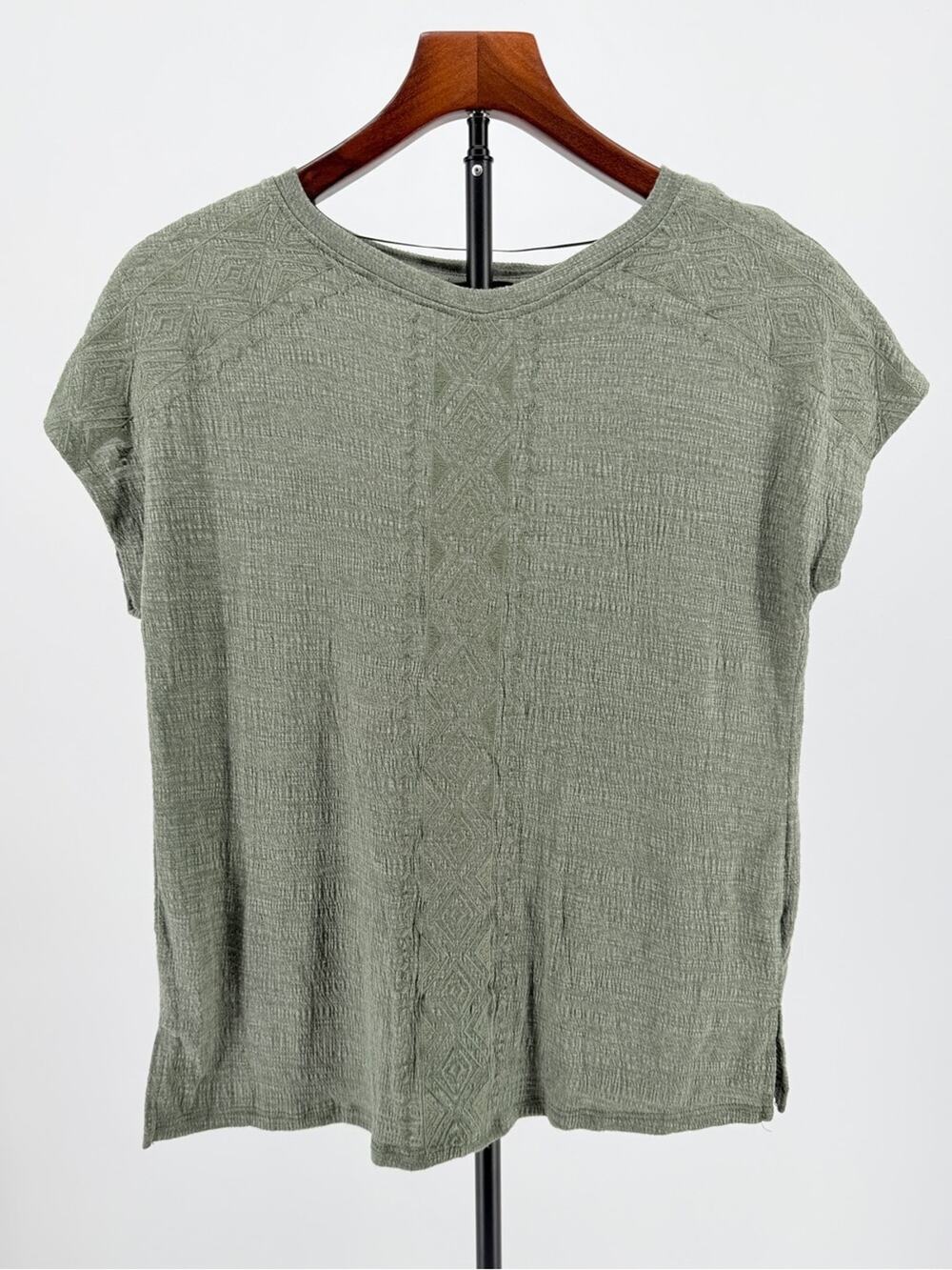 Sage Green knit cap sleeve top blouse dolman women medium relaxed fit minimalist